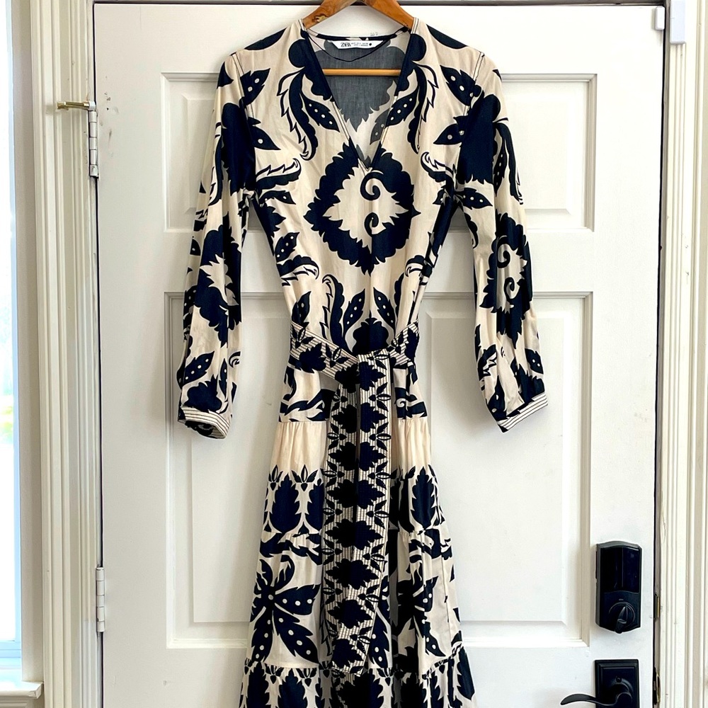 Zara Black & White Belted Maxi